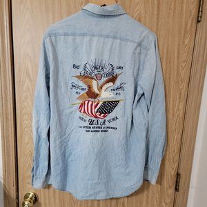 Polo Ralph Lauren Mens Shirt Sz M Embroidered Home of the Brave Denim USA Shirt